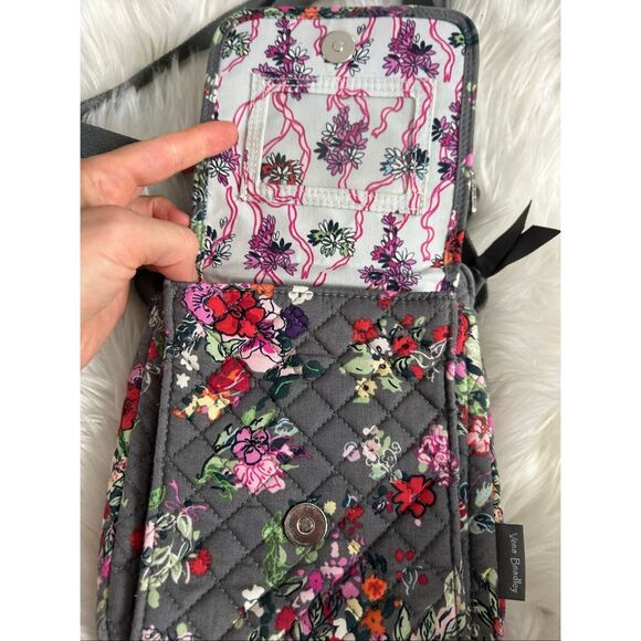 VERA BRADLEY RFID MINI HIPSTER HOPE BLOOMS id bag wallet crossbody gray - Picture 2 of 8